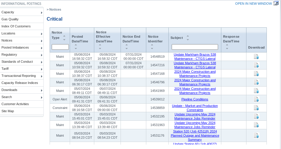 Screenshot of informational postings